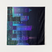 Nacht-stedelijk panorama met neongloed op donkere  wandkleed (Voorkant (horizontaal))