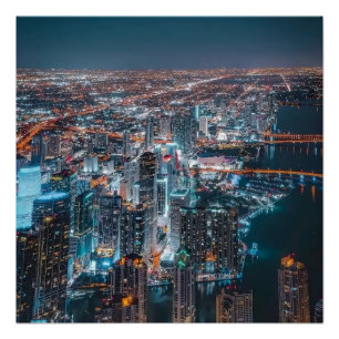 Nacht Stunning City Lights & Waterfront stedelijk Perfect Poster