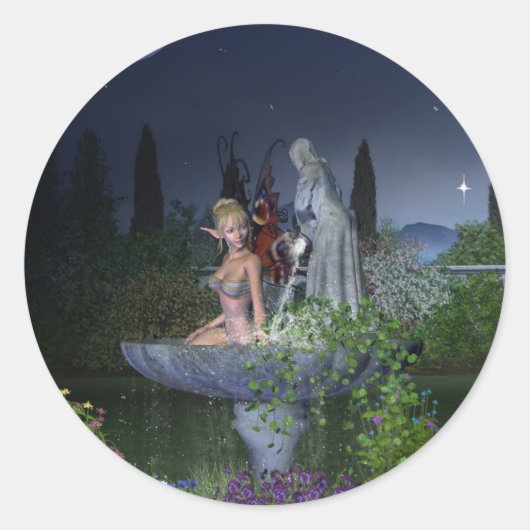 Nacht-tijd Garden Fairy Ronde Sticker (Voorkant)