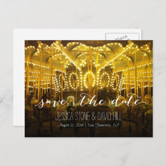 Nacht tijd Merry gaat Ronde bruiloft sparen de Dat Aankondigingskaart (Voorkant / Achterkant)