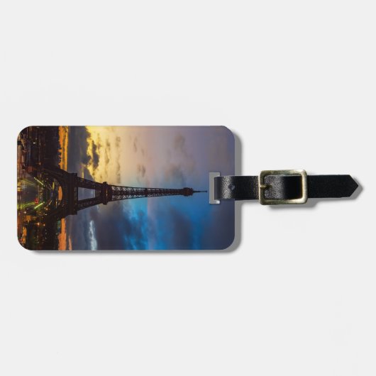 Nacht tot dag over Eiffeltoren uit Trocadero Bagagelabel (Voorkant horizontaal)