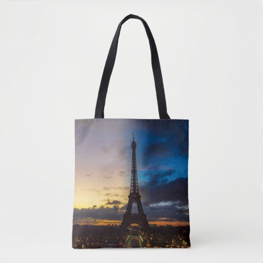Nacht tot dag over Eiffeltoren uit Trocadero Tote Bag (Voorkant)