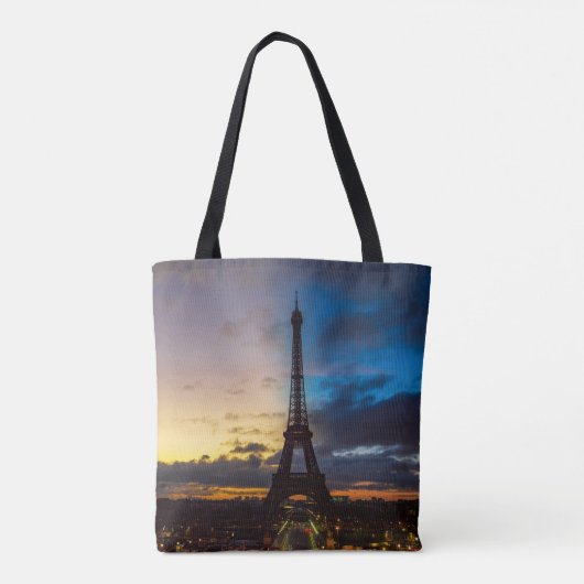 Nacht tot dag over Eiffeltoren uit Trocadero Tote Bag (Achterkant)