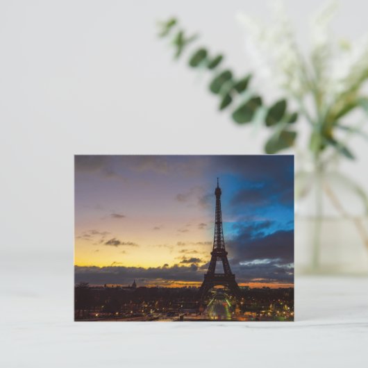 Nacht tot dag over Eiffeltoren vanuit Trocadero Briefkaart (Staand voorkant)
