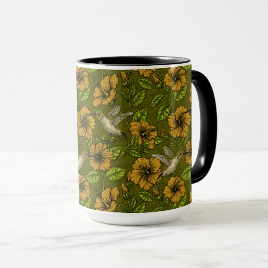 Nacht tropische tuin geel en groen mok (Voorkant rechts)