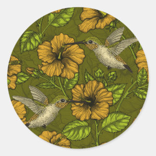 Nacht tropische tuin geel en groen ronde sticker