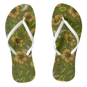 Nacht tropische tuin geel en groen teenslippers