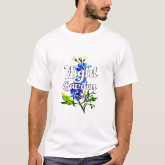 Nacht Tuin T-Shirt Waterverf Blauw Bloemmotief
