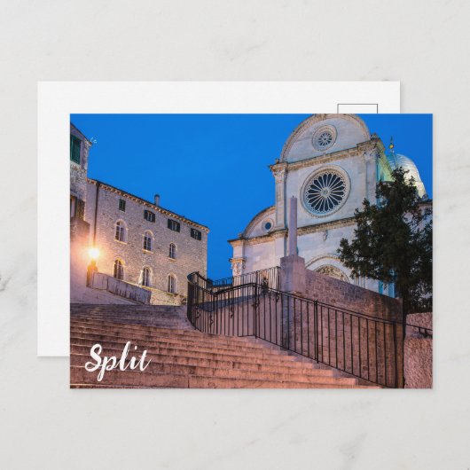 Nacht uitzicht trappen en kerk in Split, Kroatië Briefkaart (Voorkant / Achterkant)