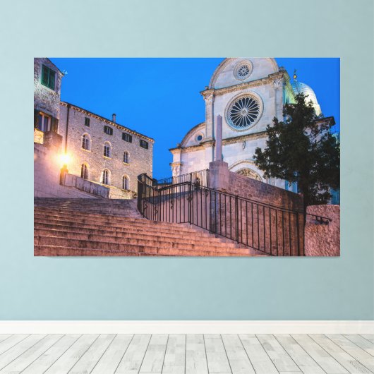 Nacht uitzicht trappen en kerk in Split, Kroatië Canvas Afdruk (Insitu (Houten vloer))