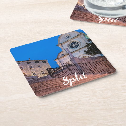 Nacht uitzicht trappen en kerk in Split, Kroatië Kartonnen Onderzetters (Schuin)