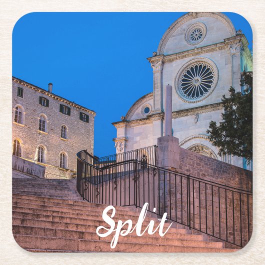 Nacht uitzicht trappen en kerk in Split, Kroatië Kartonnen Onderzetters (Voorkant)