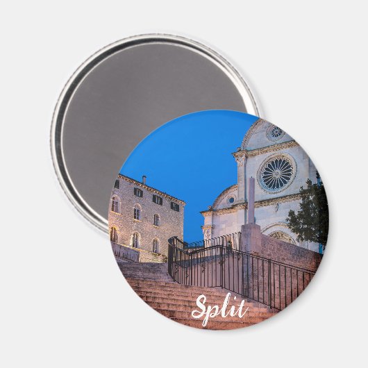 Nacht uitzicht trappen en kerk in Split, Kroatië Magneet (Voorkant / Achterkant)