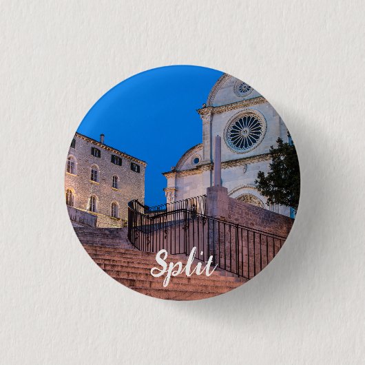 Nacht uitzicht trappen en kerk in Split, Kroatië Ronde Button 3,2 Cm (Voorkant)
