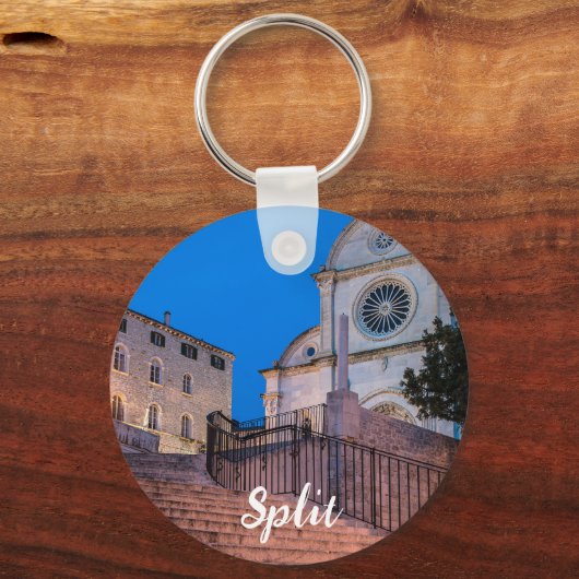 Nacht uitzicht trappen en kerk in Split, Kroatië Sleutelhanger (Achterkant)