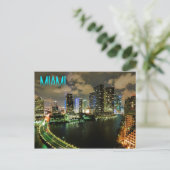 Nacht Uitzicht van Brickell Skyline in Miami, Flor Briefkaart (Staand voorkant)