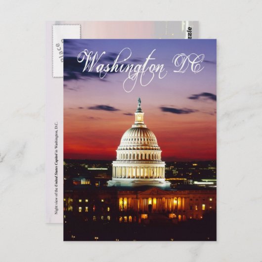 Nacht uitzicht van het Amerikaanse Capitol Briefkaart (Voorkant / Achterkant)