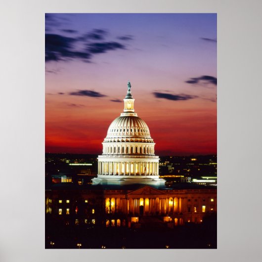 Nacht uitzicht van het Amerikaanse Capitol Poster (Voorkant)