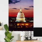 Nacht uitzicht van het Amerikaanse Capitol Poster (Thuiskantoor)