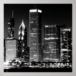 Nacht uitzicht van het beroemde cityscape van Chic Poster