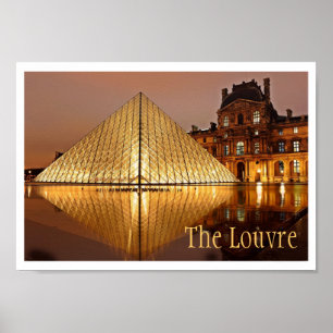 Nacht Uitzicht van het Louvre , Parijs , Frankrijk Poster