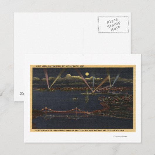 Nacht Uitzicht van het metropolitane gebied van de Briefkaart (Voorkant / Achterkant)