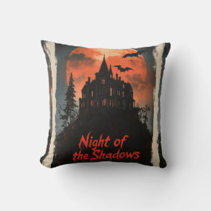Nacht van de Schaduwen - Retro Haunted House Desig Kussen