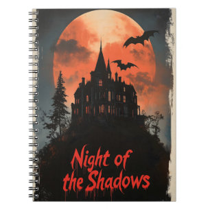 Nacht van de Schaduwen - Retro Haunted House Desig Notitieboek