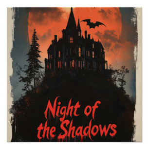 Nacht van de Schaduwen - Retro Haunted House Desig Perfect Poster