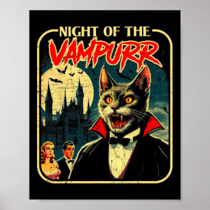 Nacht van de vampier Grappige kat Halloween Poster