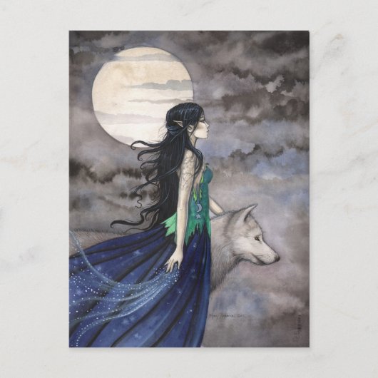 Nacht van de Wolf Fantasy Kunst Briefkaart (Voorkant)