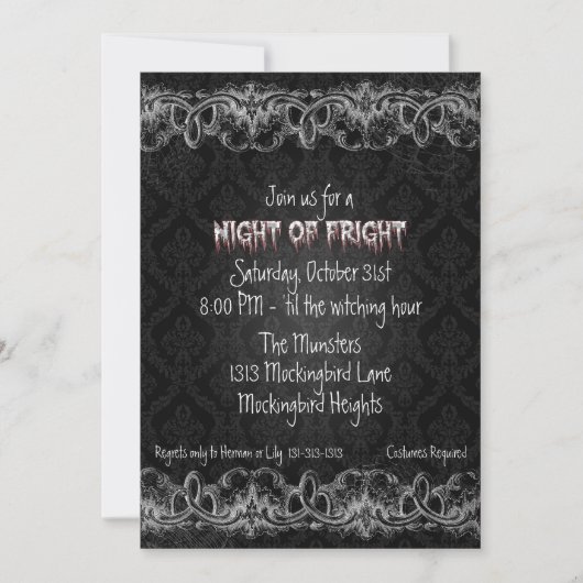 Nacht van Fright Black Haunted Halloween Invitatio Kaart (Voorkant)