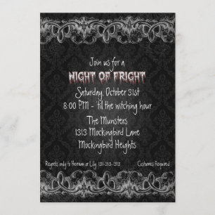 Nacht van Fright Black Haunted Halloween Invitatio Kaart