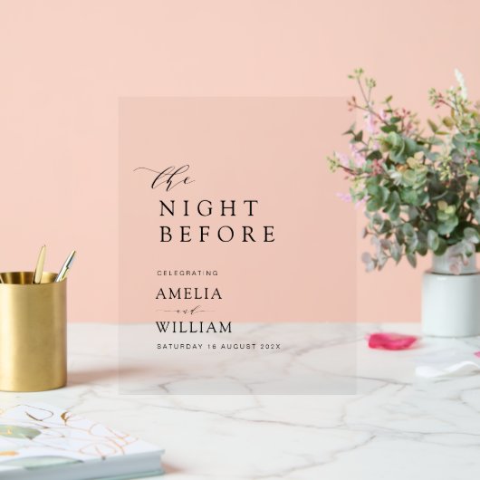 Nacht voor eenvoudige zwarte script bruiloft acryl bord (Huwelijk)