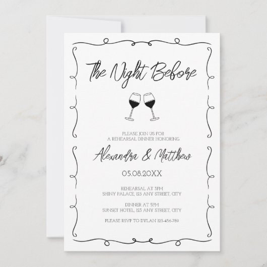 Nacht voor grillige hand getrokken repetitie diner kaart (Voorkant)