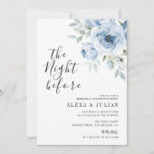 Nacht voor het lichtblauwe bloemenrepetitiediner kaart (Voorkant)