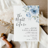 Nacht voor het lichtblauwe bloemenrepetitiediner kaart