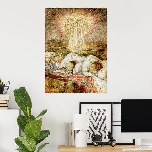 Nacht voor Kerstmis Kinderen in bed Poster (Thuiskantoor)