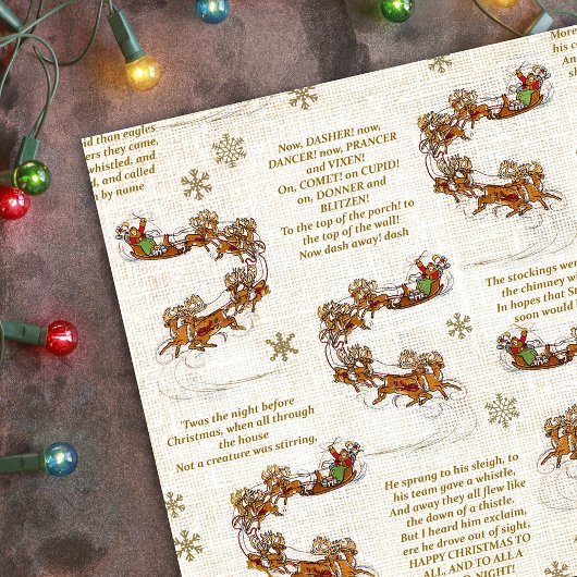 Nacht voor Kerstmis Santa Sleigh Reindeer Cadeaupapier