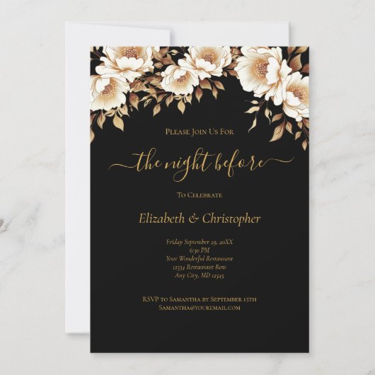 Nacht voor zwart goud bloemenrepetitie diner kaart (Voorkant)