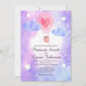 Nacht Waterverf Hete Luchtballon bruiloft Kaart (Voorkant)