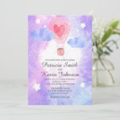 Nacht Waterverf Hete Luchtballon bruiloft Kaart (Staand voorkant)