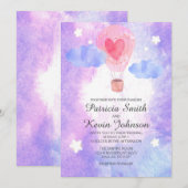 Nacht Waterverf Hete Luchtballon bruiloft Kaart (Voorkant / Achterkant)