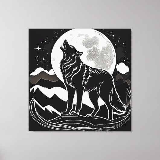 Nacht Wolf Silhouet Ontwerp Canvas Afdruk (Voorkant)
