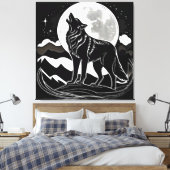 Nacht Wolf Silhouet Ontwerp Canvas Afdruk (Insitu (Slaapkamer))
