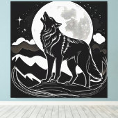 Nacht Wolf Silhouet Ontwerp Canvas Afdruk (Insitu (Houten vloer))