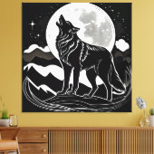 Nacht Wolf Silhouet Ontwerp Canvas Afdruk (Insitu (Woonkamer))