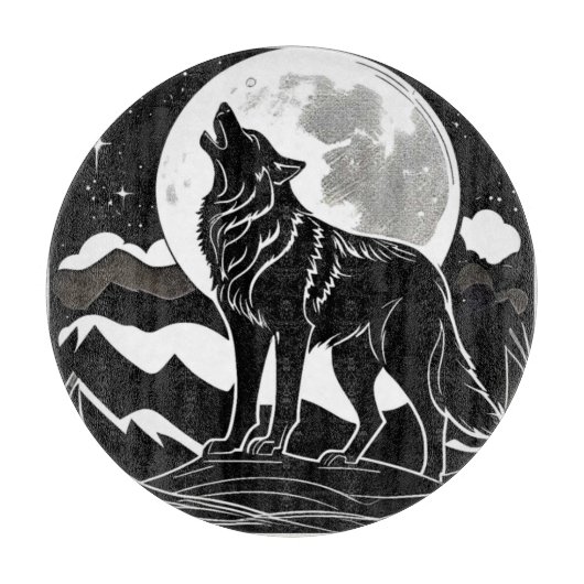 Nacht Wolf Silhouet Ontwerp Snijplank (Voorkant)