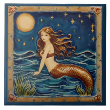 Nacht Zeemeermin Zee Oceaan Sprookje Donkerblauw N