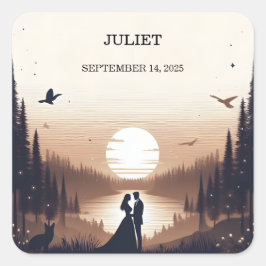 Nacht Zonsondergang Maan Wolk Schemering Bruidsmei Vierkante Sticker